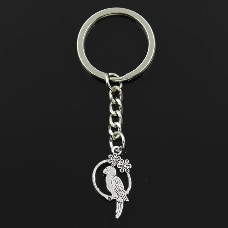 Fashion 30mm Key Ring Metal Key Chain Keychain Jewelry Antique Silver Color Plated Bird Parrot Birdcage 14x28mm Pendant