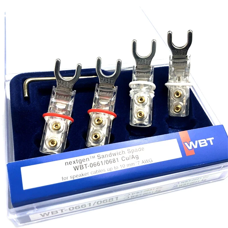 4pcs WBT 0681AG Silver Free Welding Y Spade Plug Connectors HiFi Audio Speaker Cable Plug