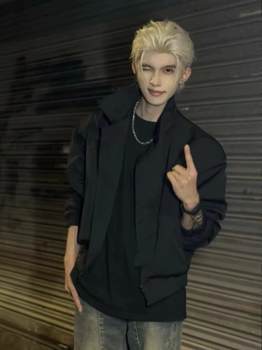 

Bla Cleanfit ort Jaet Men's Spring Autumn American High Sense Stand Collar Pilot Jaet Baseball orm Loose Fit Yout...