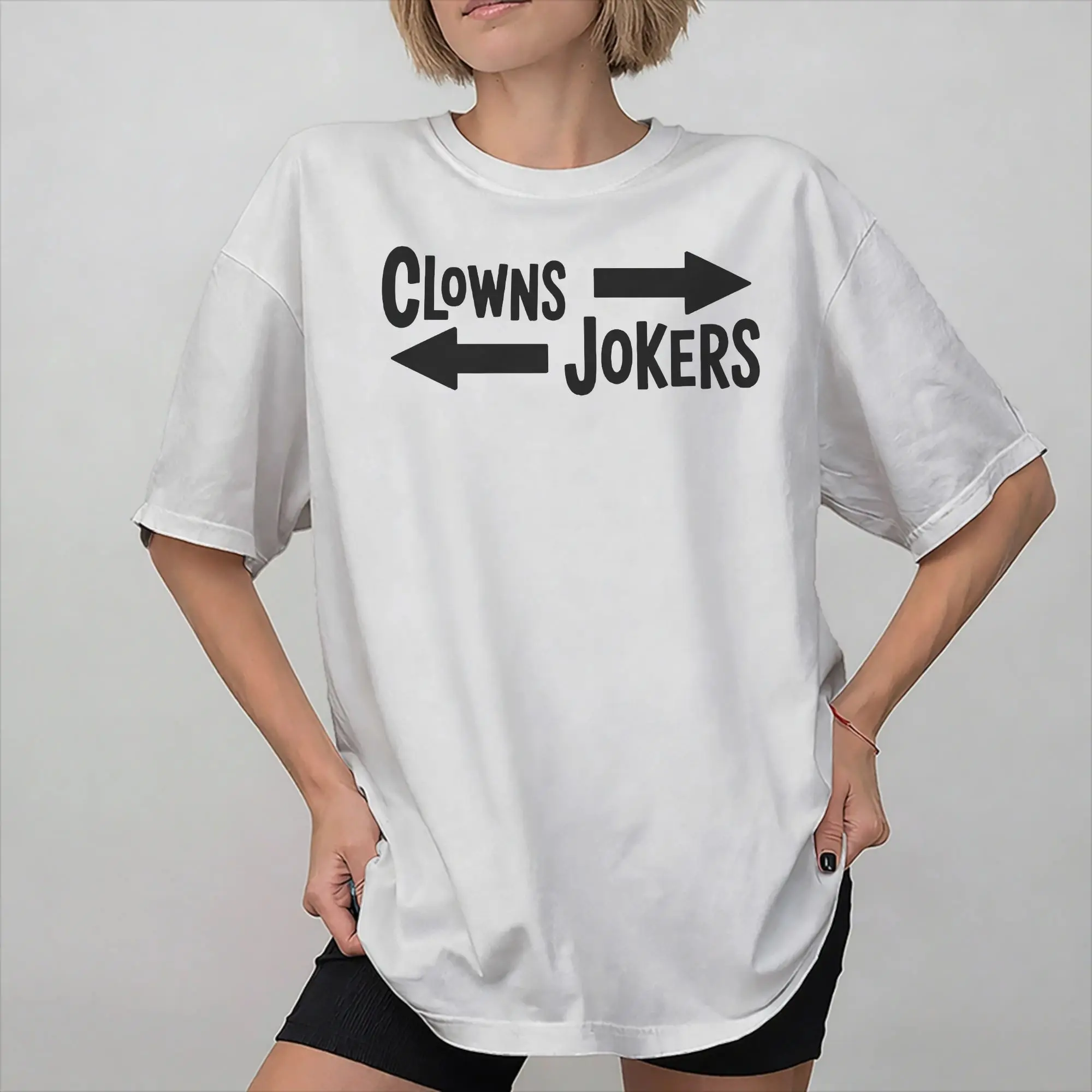 Printed Direction Clowns to The Left Jokers to The Right T Shirt For Unisex  Pure Cotton T-shirts Short Sleeve Clothes