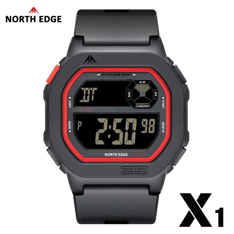 

NORTH EDGE X1 цифровые часы с квадратным экраном для мужчин и женщин, спортивные часы, водонепроницаемые, 50 м, секундомер, будильник с обратным отсчетом, Reloj Hombre