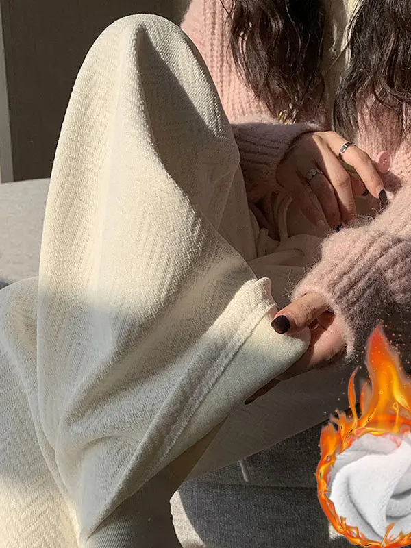 Pantaloni a Vita Alta e Gamba Larga da Donna, a Quadri, Foderati in Pile, Slim Fit, Casual, Comodi Pantaloni Dritti