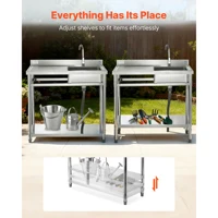 SucceBuy Stainless Steel Utility Sink 39.4/47 x 19.7 x 37 in Commercial Kitchen Sink with Hot & Cold Water Pipe for Restaurant 3