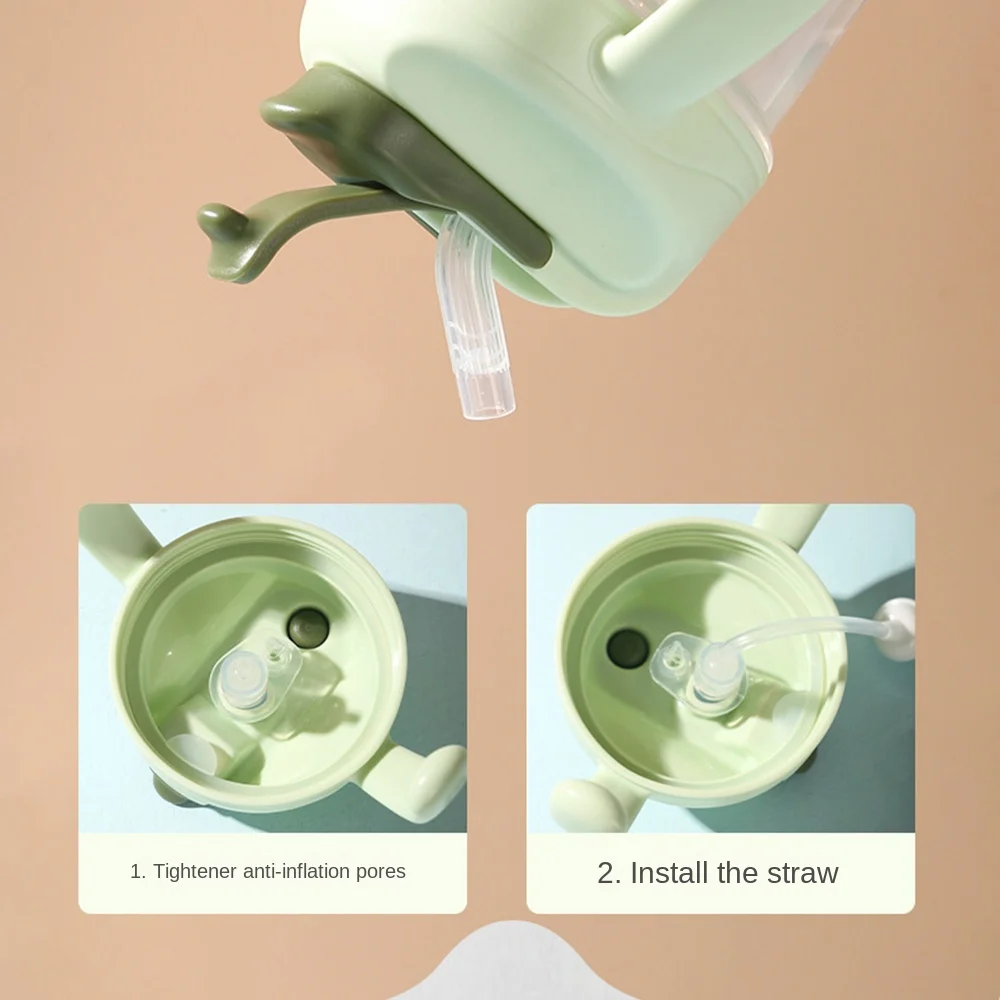 Botella de agua a prueba de fugas para niños pequeños, portátil, resistente a caídas, taza para beber con pajita, contenedor de agua de aprendizaje desmontable con doble asa