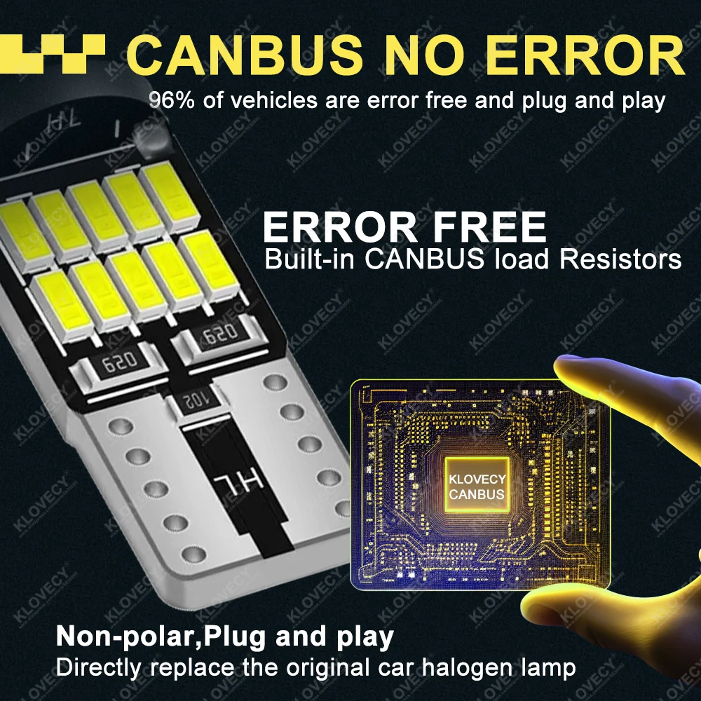 10-40PCS T10 W5W LED Bulb CANBUS No Error 12V 4014-26SMD 400LM 6500K Super Bright White Car Interior Dome Door Maps Trunk Lights