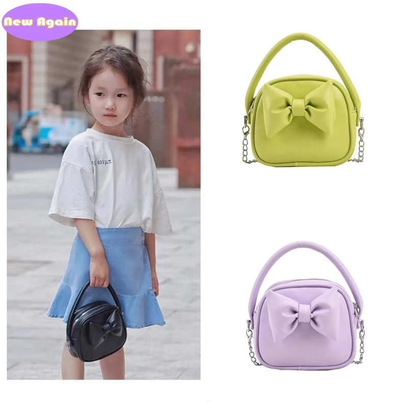 Girls and mommy small handbags Children's candy colors totes Kids Mini bow shoulder bags Girls lovely Crossbody bag Purse NA010