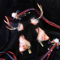 New Hand Made Work Koi Fish Dragon Horns Ears Earrings Hairpin Headband Headwear Red White Hairhoop Custom Made