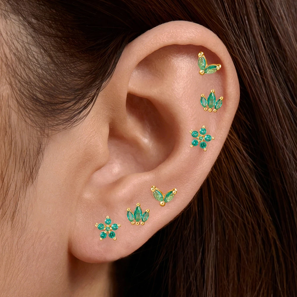 6PCS Luxury Stainless Steel Crown Stud Earrings Sets For Women Fashion Zircon Flower Ear Stud Simple Aesthetic Jewelry Aretes