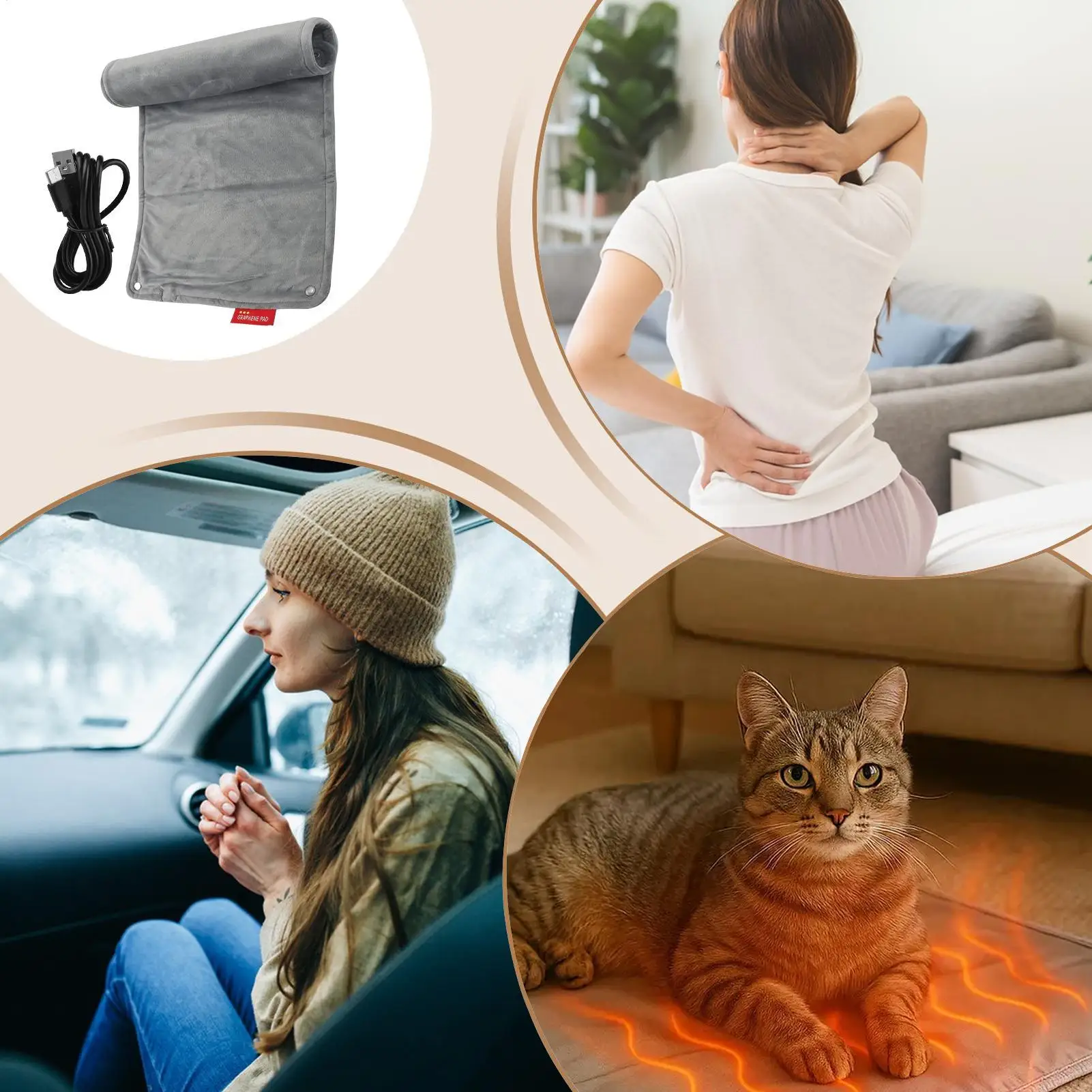 

Heating Pad For Period Cramps Electric Shoulder Heater USB Charging Heated Car Seat Pad For Neck Back Leg Knee Abdomen Period