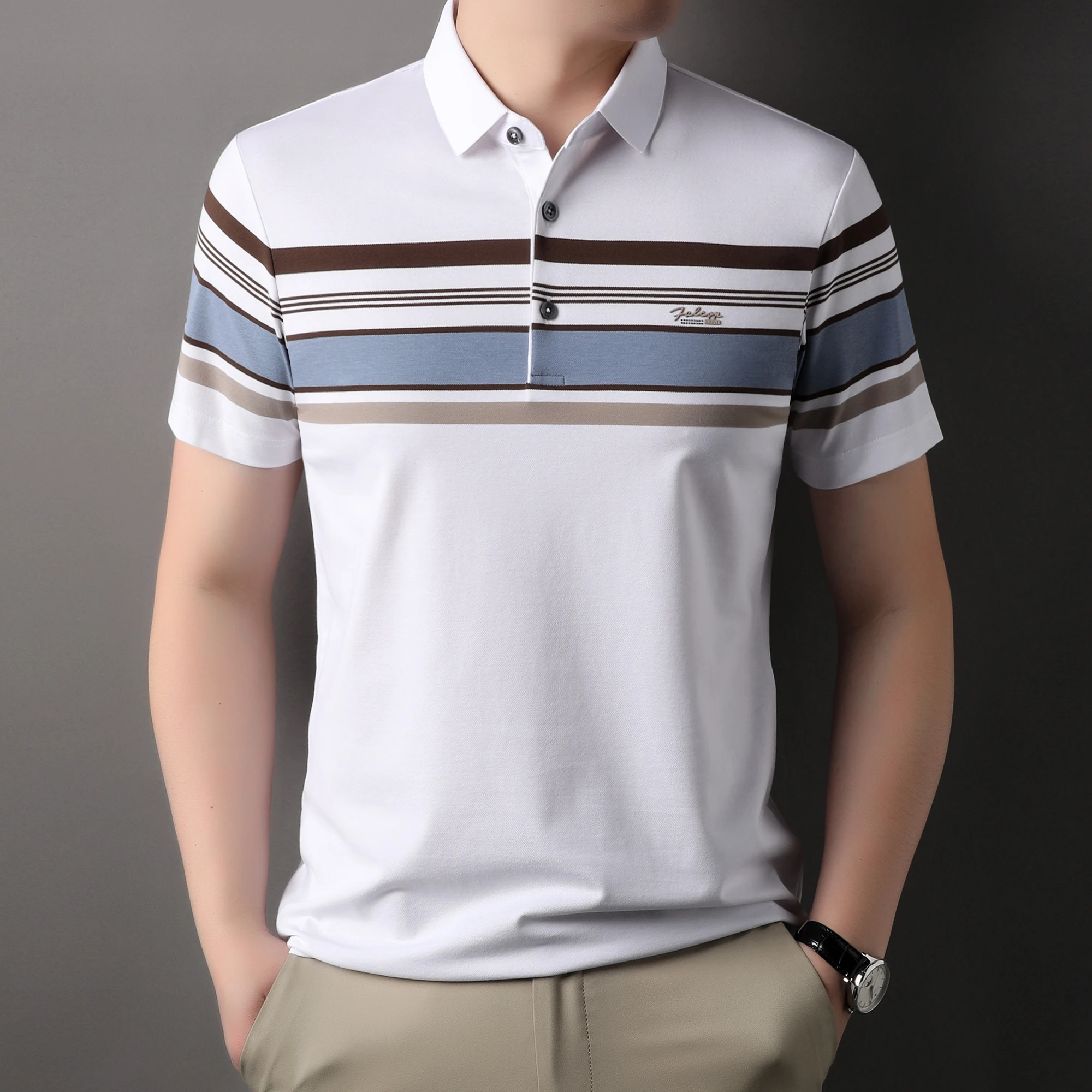 High end brand breathable cotton men\'s short sleeved POLO shirt 2024 new letter embroidery comfortable casual business T-shirt