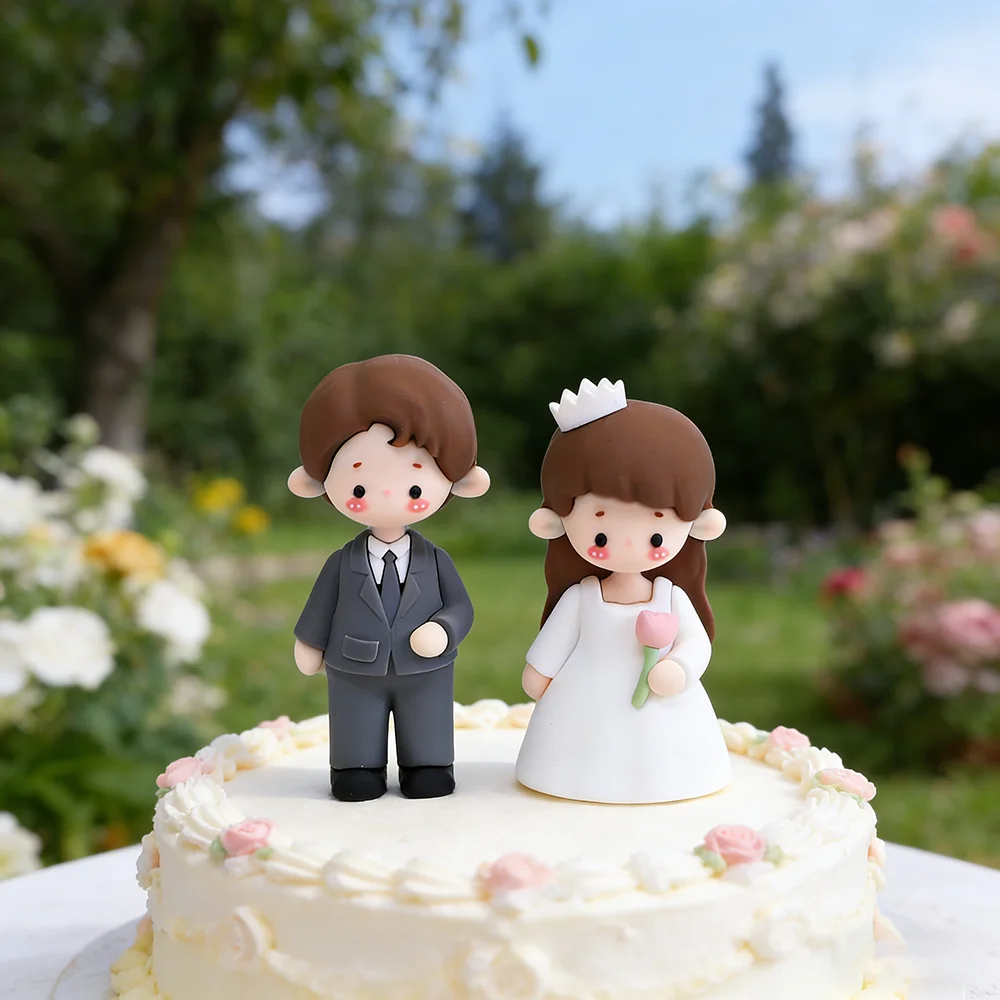 Hochzeitstorten-Topper aus PVC, Bräutigam und Braut, Puppenfigur, elegantes Design für Verlobung, Valentinstag, Partyzubehör-Set