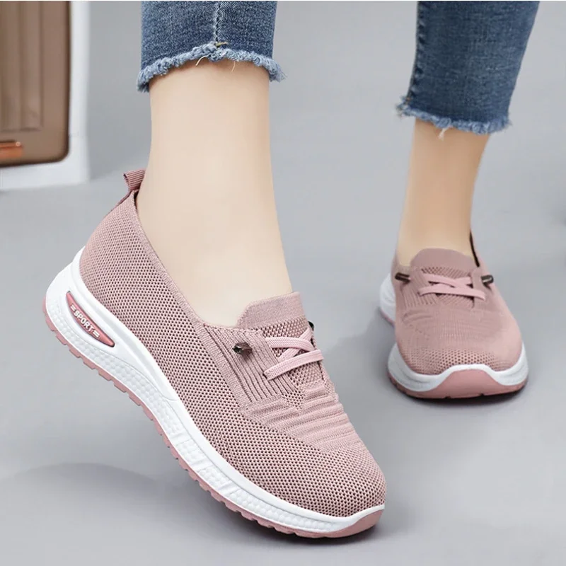 2024 Women\'s Casual Shoes Fashion Breathable Walking Flat Bottom Sports Shoes Women\'s Fitness Large Pink Women\'s Shoes 36-43