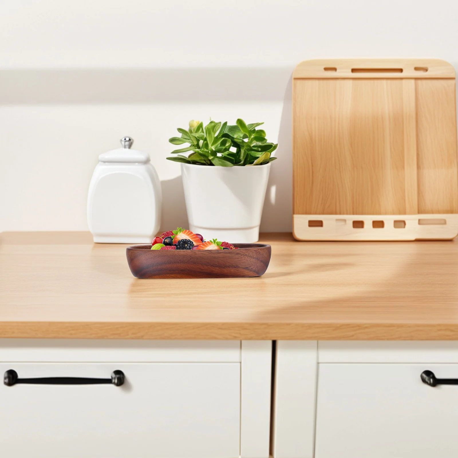 

Walnut Wood Bowl Boat Shape Food Tray Salad Serving Tray Wooden Snack Fruit Bowl Vintage Decorative Homeware