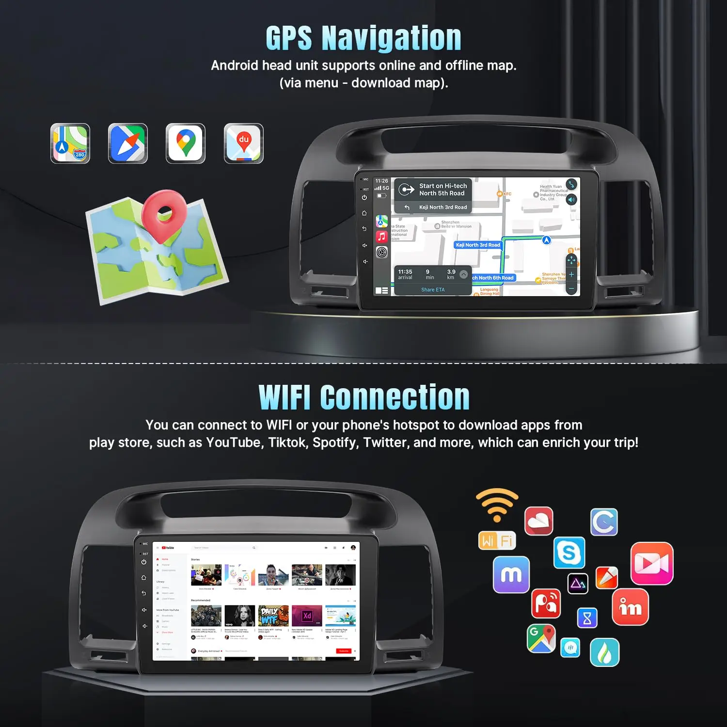 شاشة لمس IPS مقاس 9 بوصة لسيارة Toyota Camry (إصدار غير J.B.L) ستيريو 2002-2006 مع Carplay Android Auto/FM/Bluetooth/GPS/WiFi/MIC