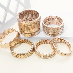 2024 New Fashions Bohemian Enamel Bracelet Gold Color Alloy Muti-Shape Beads Elastic Bangle for Women Jewelry Accessories