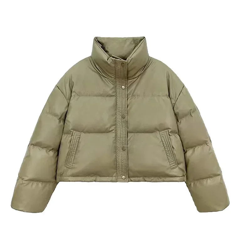 Parkas cortas de cuero Pu para mujer, ropa de calle gruesa y cálida, chaqueta de plumón, ropa de abrigo acolchada con cremallera que combina con todo, Invierno