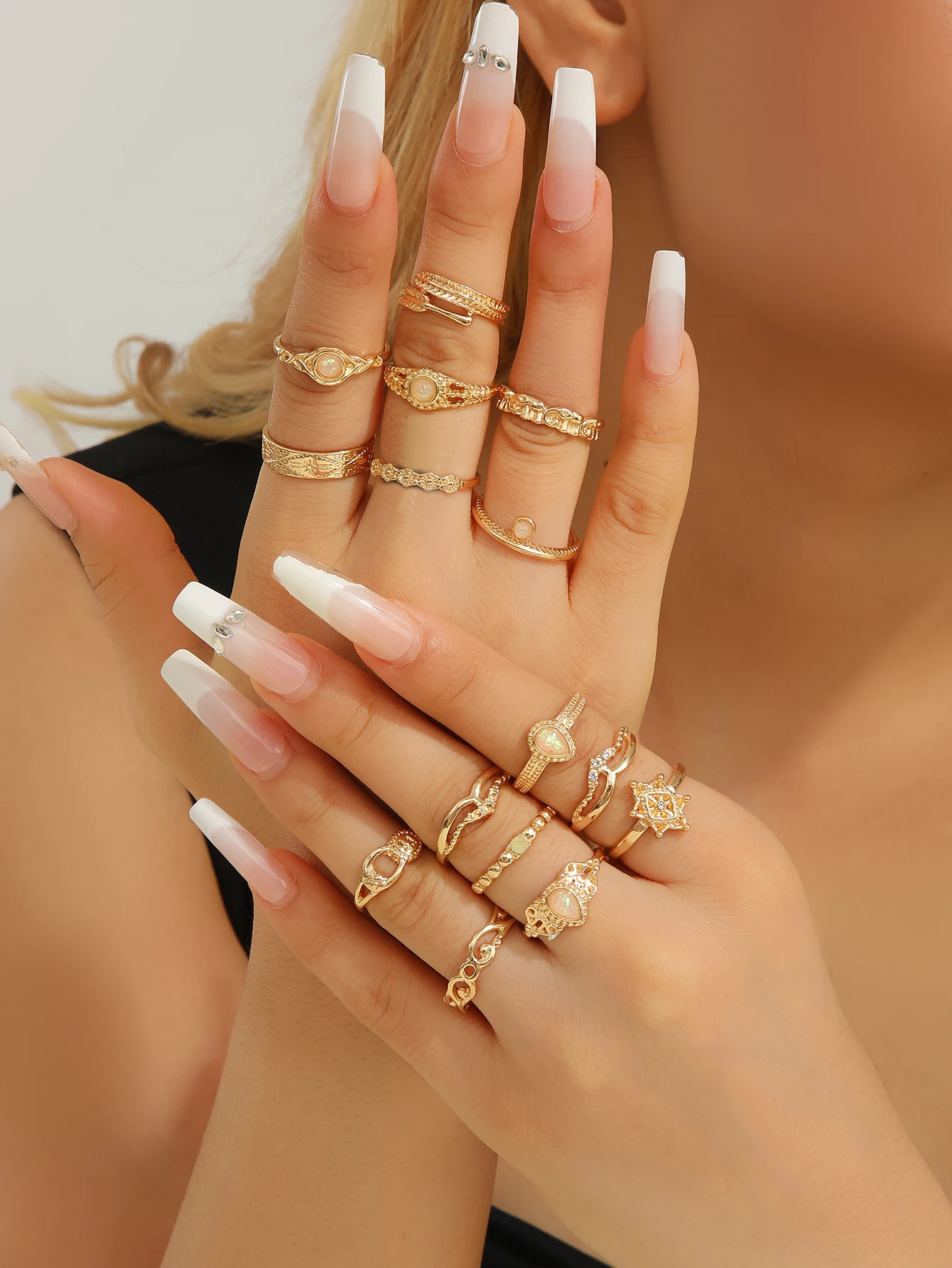 The 2025 Fashion Punk Style 22PCS Cartoon Pearl Ring Set is perfect For women To Wear Jewelry at Parties, Festivals And Gift Day