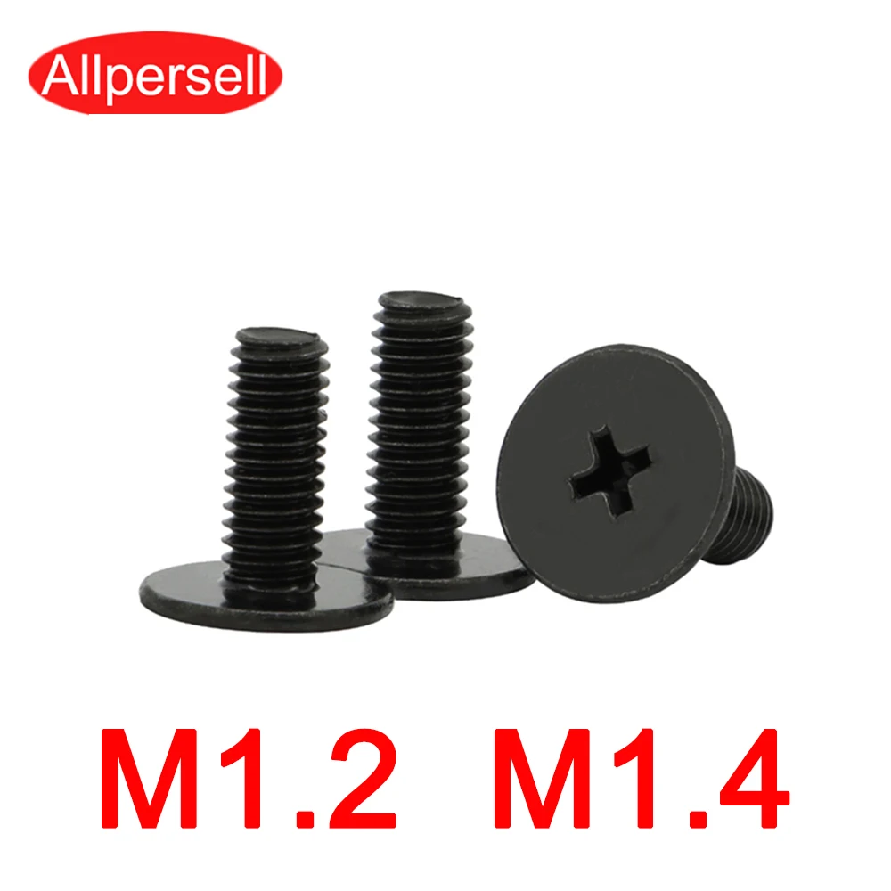 

100PCS Black Phillips Large Flat Head Screw M1.2 M1.4 Thin Head Flat Head Screw Small Flat Head