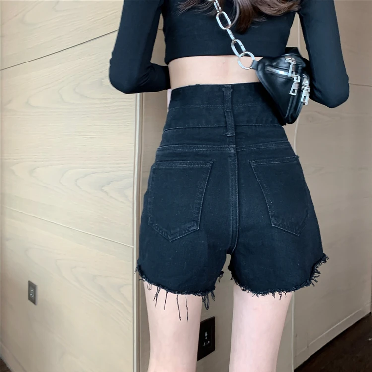 High Waist Crop Jeans Women Summer New Slim Straight Leg Design A-Line Hem Wide Leg orts Denim Skinnies High Waist orts