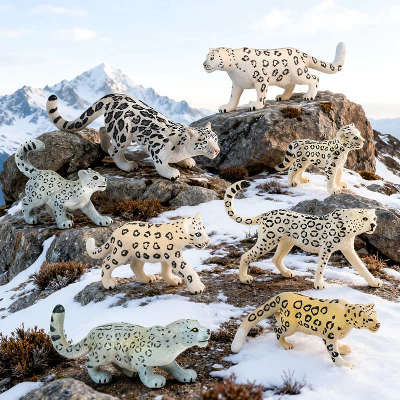 Oenux 아프리카 야생 동물 시뮬레이션 야만인 치타 스노우 레오파드 재규어 액션 피규어 인형 PVC 모델 교육용 아이 장난감
