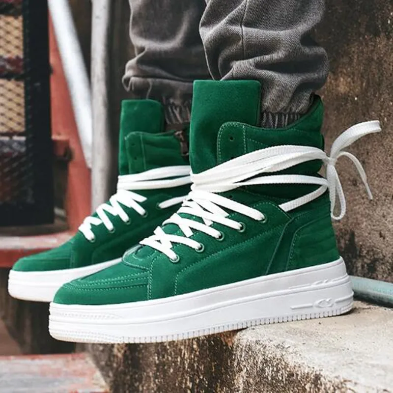 

High Top Men's Ankle Boots Designer Luxury Man Motorcycle Boots British Style Casual Shoes Brand Lace-Up Men Shoe Botas Hombre