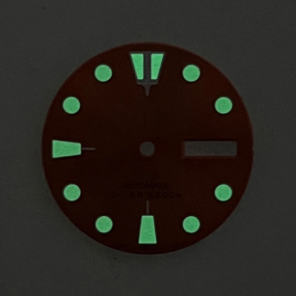 Esfera Retro SKX007 con logotipo S 5 de 28,5mm, adecuada para movimiento NH36/4R36, accesorios de modificación de reloj con calendario Dual luminoso verde