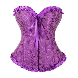 Purple Corset Bustier Top Women Victorian Sexy Gold White Black Green Vintage Flower Overbust Plus Size Lingerie Corselet