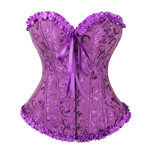 Corsé morado para mujer, corpiño victoriano Sexy dorado, blanco, negro, verde, Vintage, flor, Overbust, lencería de talla grande