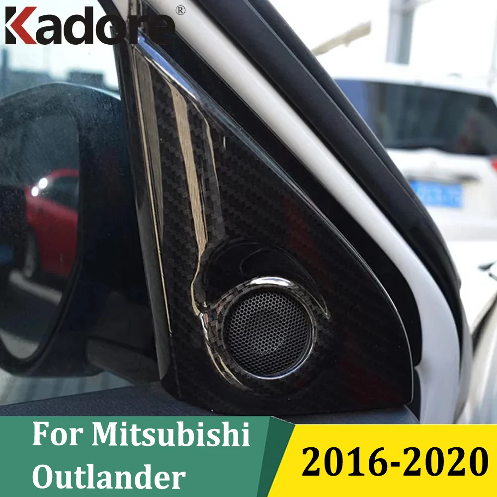 For Mitsubishi Outlander 2016-2020 Carbon Fiber A Pillar Triangle Audio Stereo Speaker Bezels Covers Car Interior Accessories