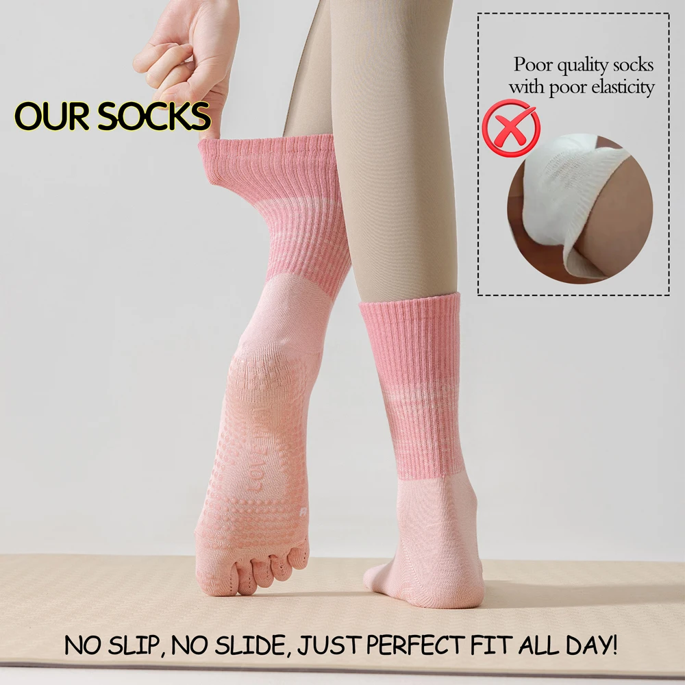 1/3 Pairs التدرج اللون اليوغا الجوارب النساء القطن خمسة تو جوارب بيلاتيس عدم الانزلاق قبضة سيليكون أسفل جوارب رياضية للنساء