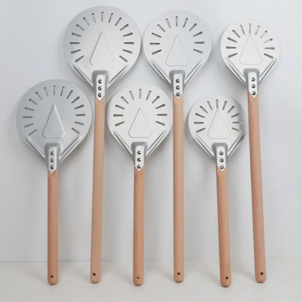 7/8 zoll Drehen Pizza Schälen Paddel Holzgriff Perforierte Aluminium Pizza Schaufel Nicht Slip Backen Werkzeuge Ofen Zubehör