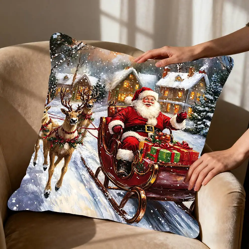 Vintage Christmas Winter Wonderland Pillow Case  Soft Cute Throw Pillow Case For Car Sofa Pillowcase Polyester With Zipper