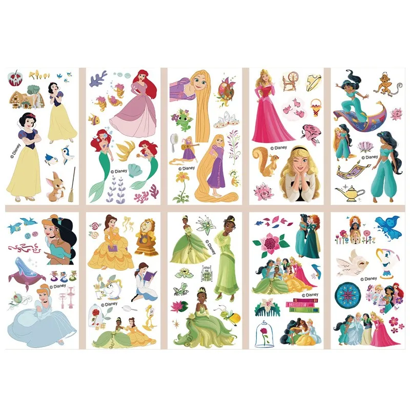 10Pcs New Disney Rapunzel Temporary Tattoo Stickers Cute  Princess Ariel Fake Tattoo For Kids Funny Birthday Gift