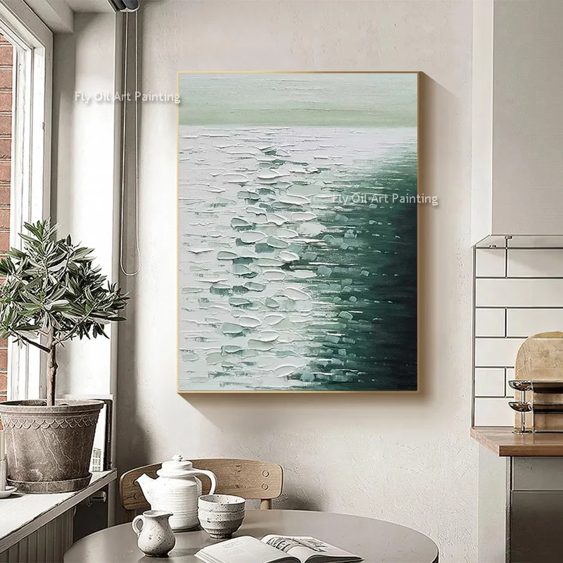 Large 100% Hand‑Painted Mark Rothko Style Seascape Oil Painting, Black White Wave Palette Knife Textured Canvas Wall Art