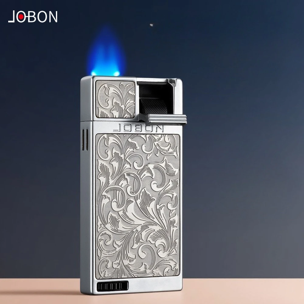 

Газовая зажигалка JOBON Flat Fire Blue Flame, рычажное зажигание, рельефный узор Tangcao, креативный элитный мужской подарок