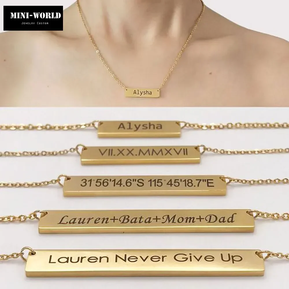 

Customized Engraved Name Rectangle Pendant Necklaces for Women Mens Gold Stainless Steel Personalised Nameplate Choker Jewelry