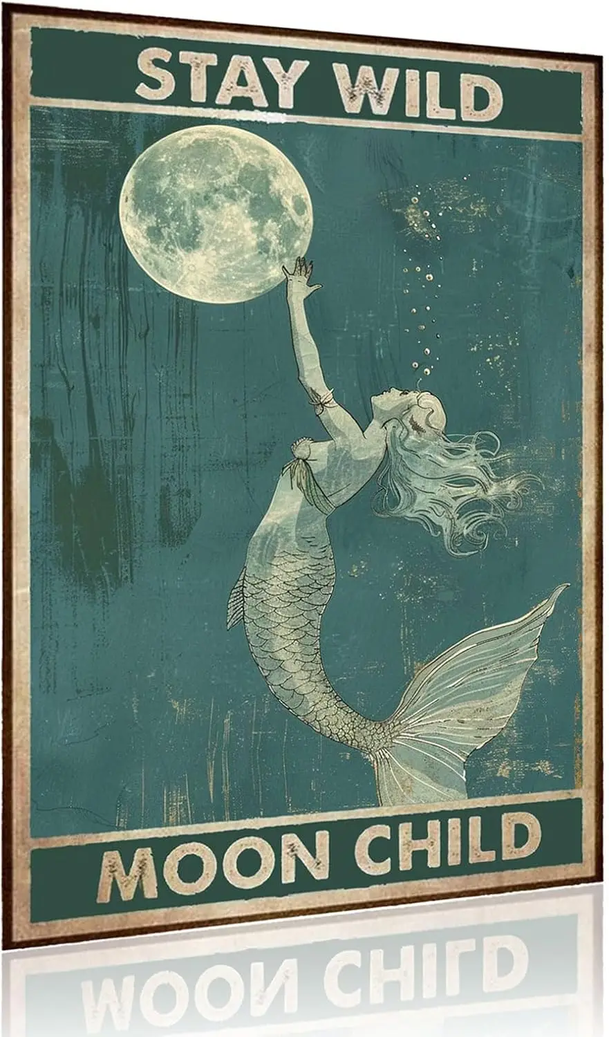 Metal Signs Stay Wild Moon Child Sign Retro Aluminum Mermaid for Home Office Kitchen Bar Cafe Garden Wall Decor  Inch-