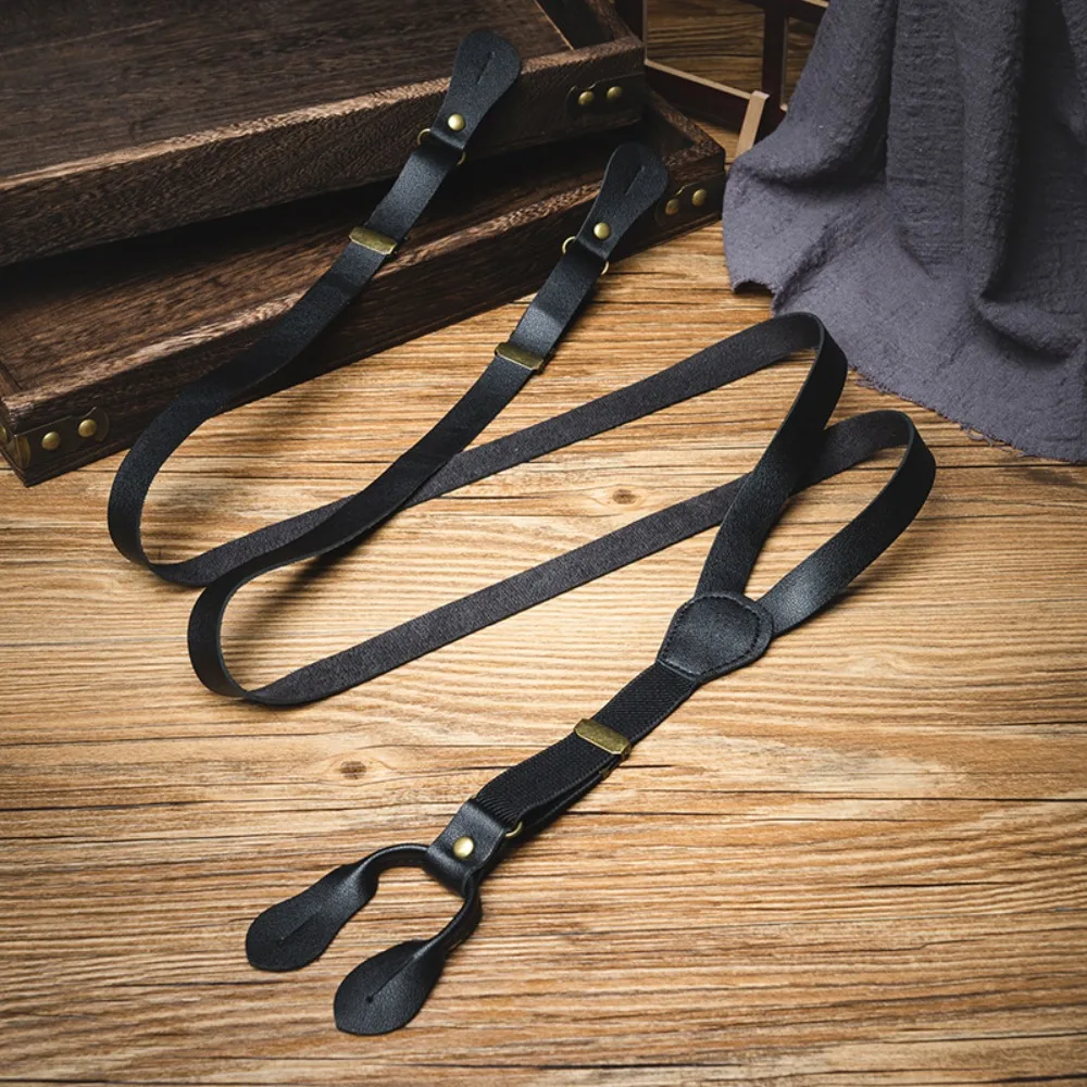 

Y-Type Suspenders for Men Retro British Style Buttoned Suspenders Anti-slip Suit Accessories PU Leather Suspenders Business