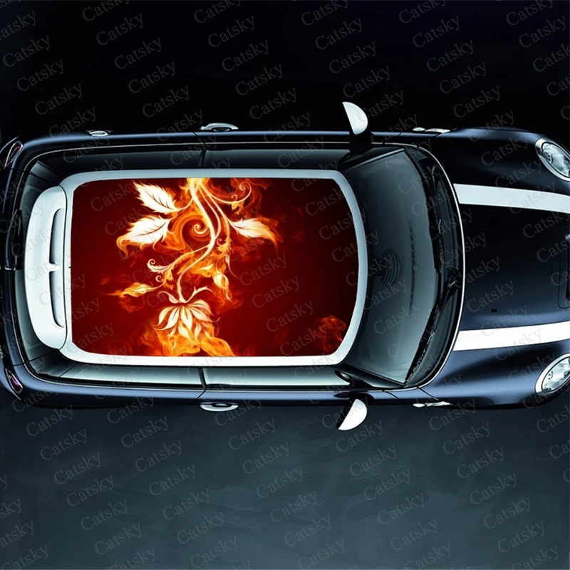 Burning Flame Flower Car Roof Sticker Wrap Racing SUV Auto Accessories Packaging Painted PVC Car Hood Graphic Decal Decoration