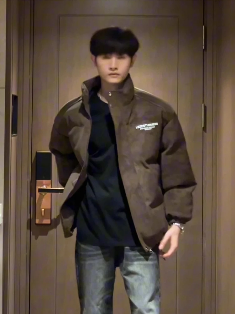 

Мужское зимнее пальто из искусственной кожи из хлопка Thiened, одежда с воротником-стойкой, теплая повседневная верхняя одежда для подростков