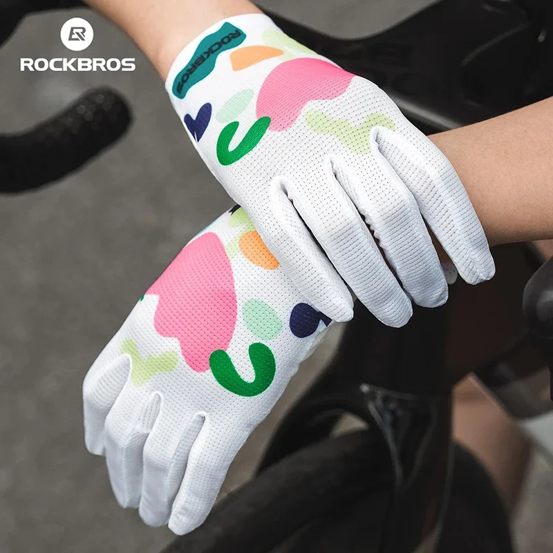 

ROCKBROS Bicycle Gloves Women Summer Breathable Shock-Absorbing Non Slip Touch Screen Full Finger MTB Road Bike Long Gloves