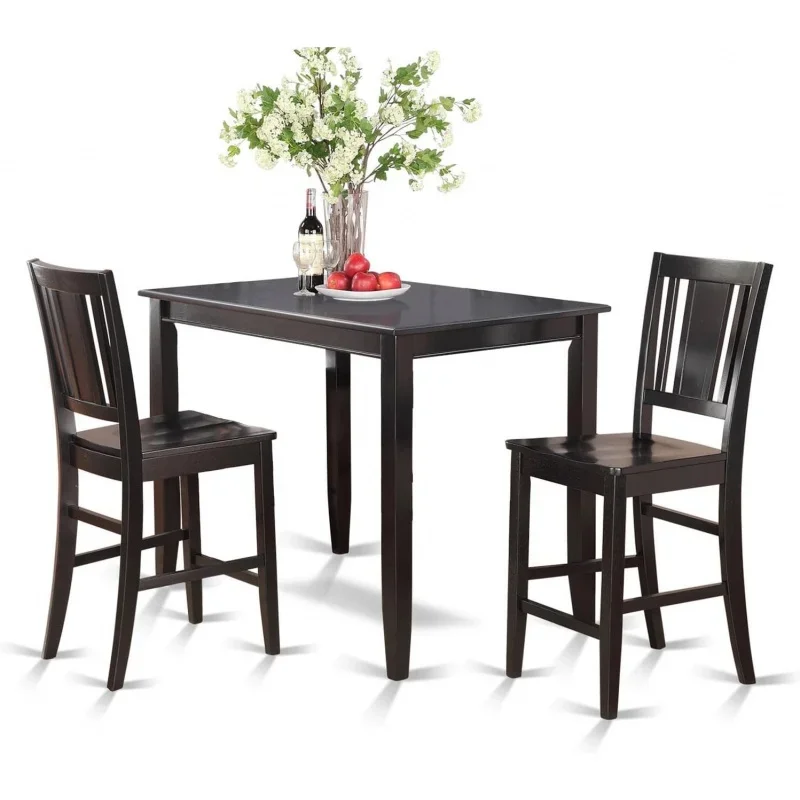 

BUCK3-BLK-W 3 Piece Kitchen Counter Height Set Contains a Rectangle Dining Room Table and 2 Wooden Seat Chairs, 30x48 Inch