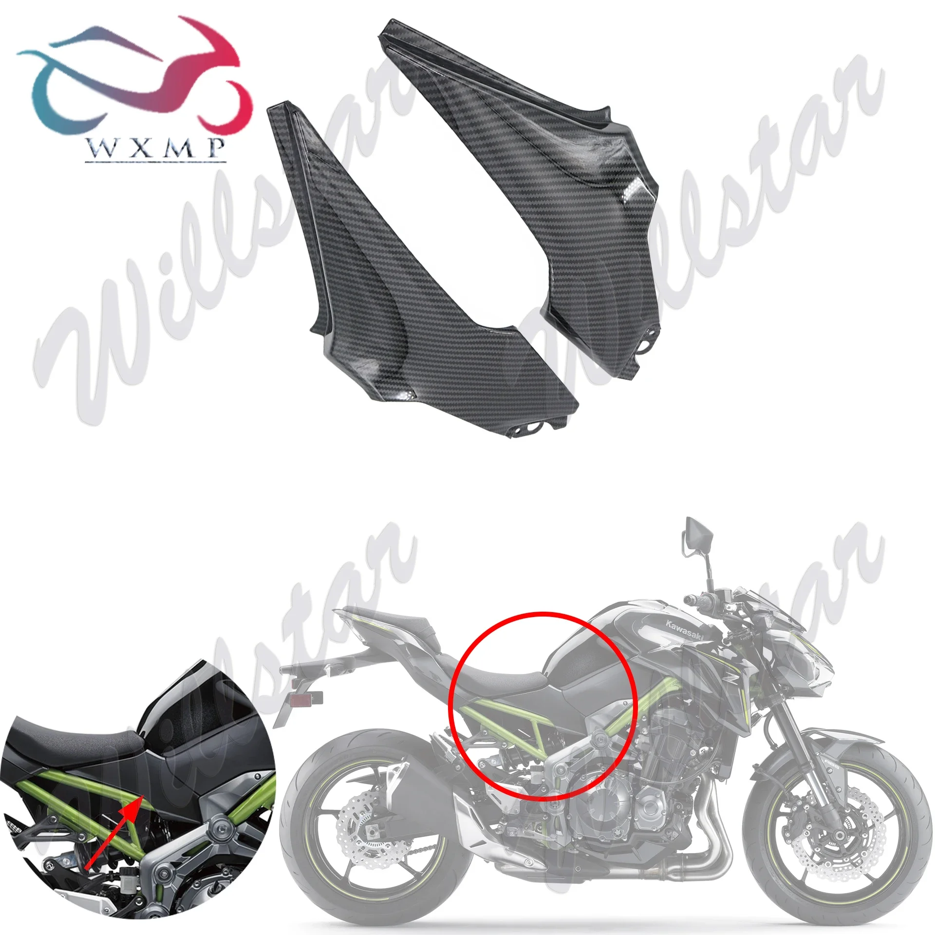 Carbon Fiber color Left Right Fairing Bench Cover Cowling For Kawasaki Z900 2017-2019