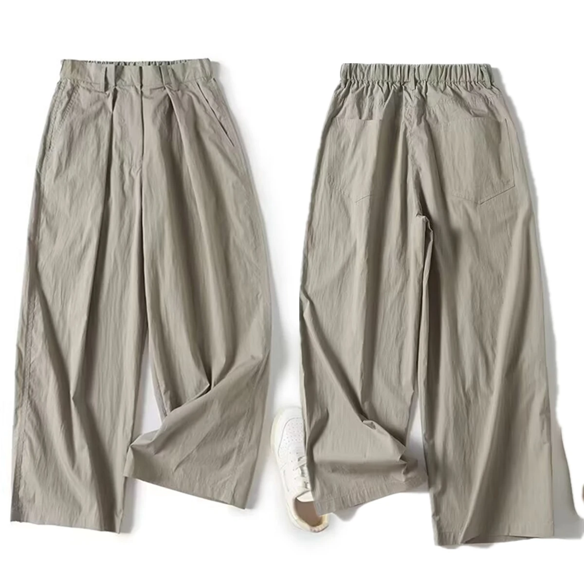 

Dave&Di Minimalist Lazy Style Khaki Casual Pants Fashionable And Elegant High Waisted Wide Leg Pants Women Trousers