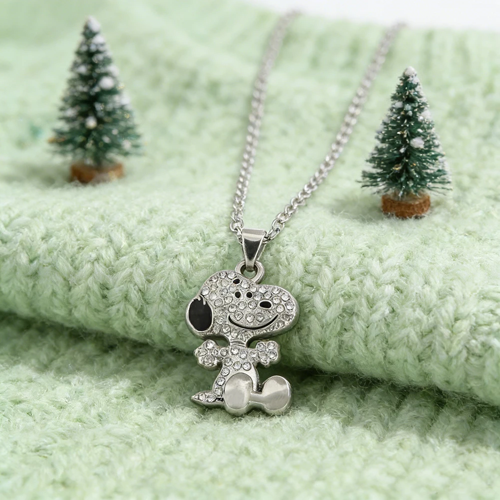 Niedliche Snoopy Zirkon-Halskette Paar-Geschenk Anhänger Cartoon-Hund Schlüsselbein-Kette Valentinstag-Halskette – Detail 7
