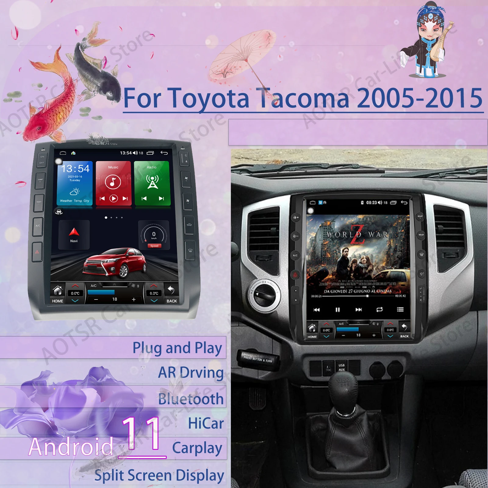 

Автомобильный мультимедийный плеер Coche на Android 12 с Bluetooth для Toyota Tacoma 2005 2006 2007 2008 2009 2010 2011 2012-2015 GPS