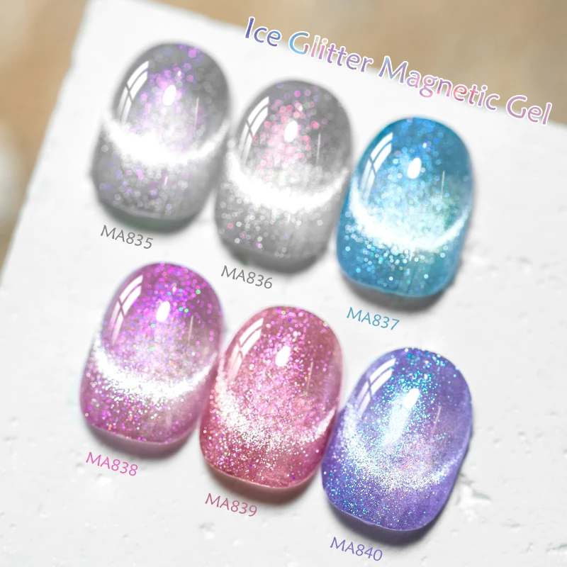 MEET ACROSS 7ml Ice Glitter Gel magnetico Smalto per unghie Auroras Fash Cat Eye Gel Soak Off Gel UV Nail Art Smalto Auroras Top Coat