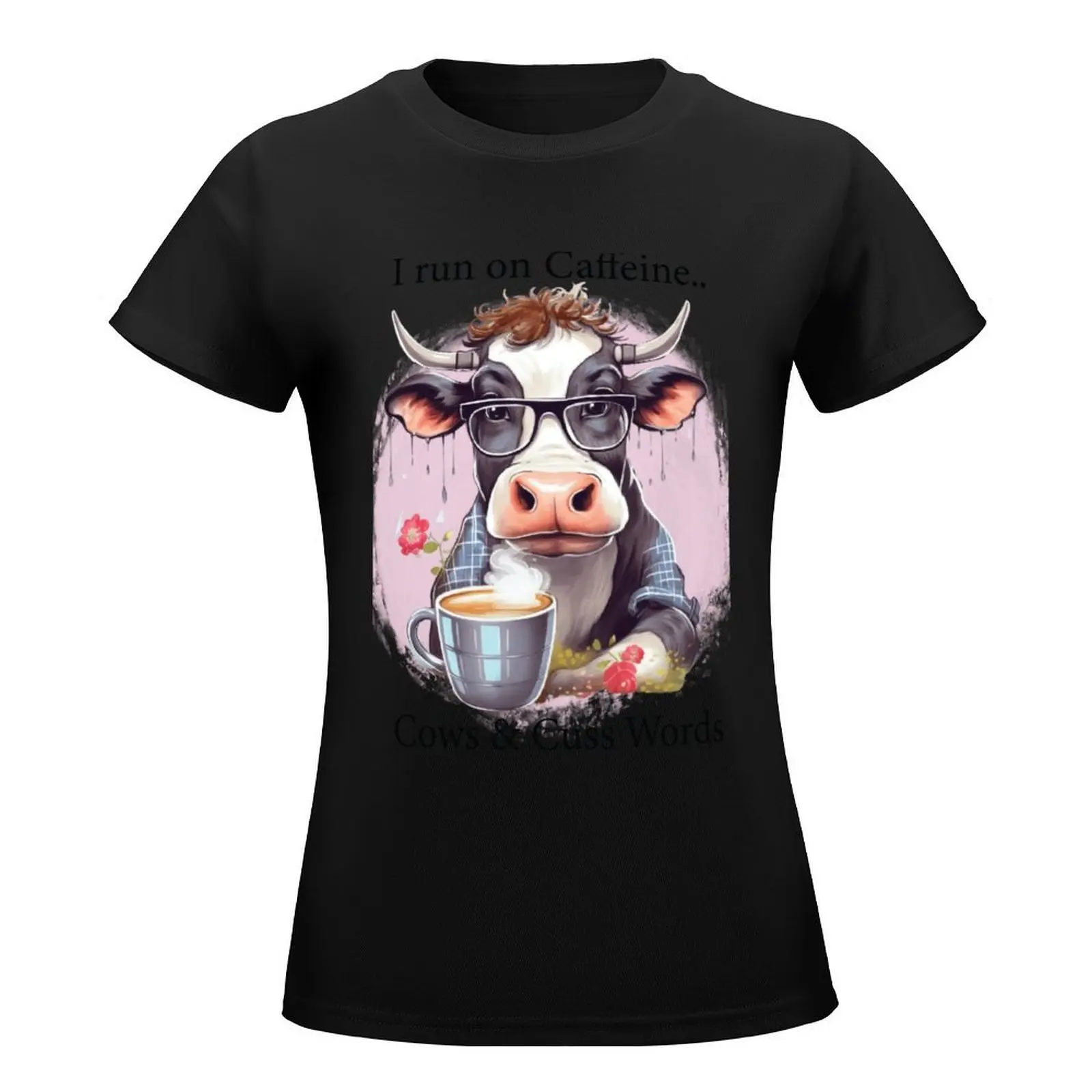 Coffee cow design, cute mother cow drinking coffee T-Shirt sweat aesthetic clothes graphics blacks Women's cotton t-shirt