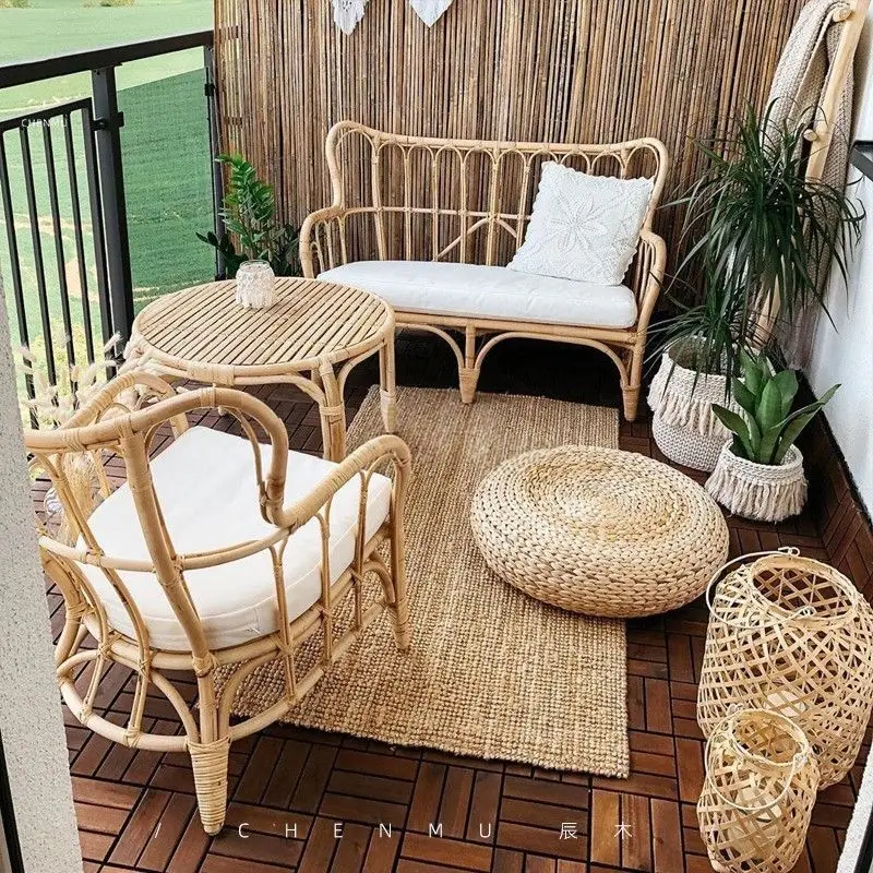 Outdoor sofa natural real  sun room rattan patio sofa combination Indonesia single leisure B&B rattan chair