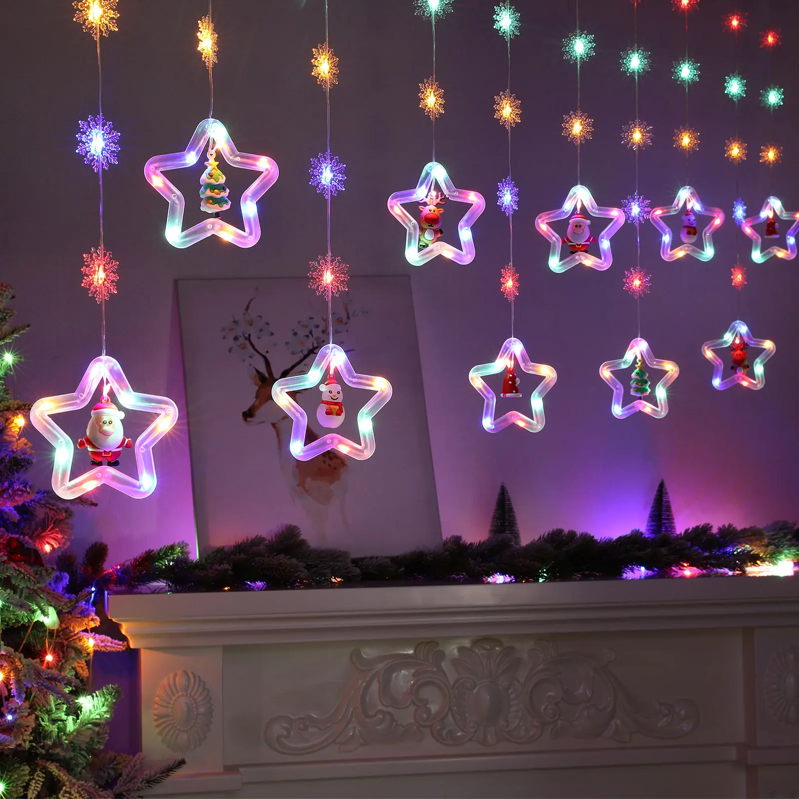 LED Christmas String Lights USB/Battery Powered Santa Claus Star Curtain Fairy Lights Remote Control 8 Modes Xmas Party Decor